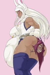 2girls anal_vore ass belly big_ass big_belly big_breasts bleach blush breasts bunny_ears crossover dark-skinned_female dark_skin female female_only head_outside_ass huge_ass large_ass large_breasts long_hair miruko multiple_girls my_hero_academia purple_hair pussy red_eyes rumi_usagiyama same_size_vore shihouin_yoruichi vore white_hair willudie yellow_eyes yuri