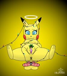 angel anthro anus breasts christmas christmas_lights female female_only front_view fur mistletoe nintendo pikachu pokemon pussy silavos spread_legs spread_pussy submissive submissive_female tail yellow_fur