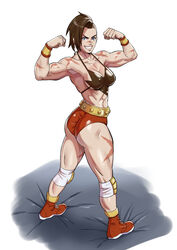 abs ass biceps big_ass big_breasts blue_eyes breasts brown_hair busty capcom cleavage female flexing genderswap muscles muscular_female pose rule_63 sairam_gutierrez scar solo street_fighter zangief