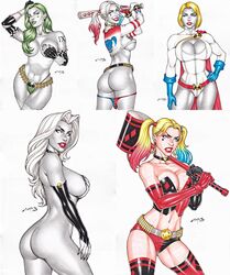 4girls alien alien_girl aphrodite_ix aphrodite_ix_(series) bare_breasts baseball_bat batman_(series) big_breasts black_gloves blonde_hair breasts bubble_butt carlos_braga cleavage cleavage_cutout corset dc dc_comics deviantart deviantart_link earth_2 face_tattoo female female_only finger_in_mouth finger_sucking gloves green_eyes green_hair green_lips green_lipstick green_nail_polish green_nails green_panties green_thong gynoid half_naked harley_quinn hips hourglass_figure huge_breasts image_comics jsa justice_society_of_america kara_zor-l kryptonian lady_death large_breasts latex_gloves legs light_skin lips lipstick long_hair looking_at_viewer multiple_girls nail_polish naked no_bra nude nude_female number_tattoo numbered panties panties_around_leg panties_down partially_clothed pigtails pinup power_girl short_hair shoulder_tattoo standing suicide_squad superheroine superman_(series) supervillain tattoo thick thick_legs thick_thighs thighs thong top_cow topless twintails two_tone_clothing two_tone_panties