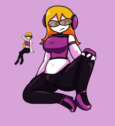 blonde_hair brown-tinted_eyewear camex_ crop_top daisuki_rap_(rhythm_tengoku) fingerless_gloves glasses headphones mc_adore nintendo rhythm_heaven rhythm_tengoku sora_(rhythm_tengoku) sunglasses tagme tinted_eyewear