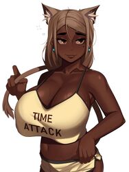 1girls breasts brown-haired_catgirl_(kevbot) catgirl cleavage dark-skinned_female dark_skin female female_only huge_breasts kevbot mature_female milf original solo