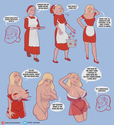 1girls age_regression bimbo bimbofication blonde_hair blue_eyes breast_expansion breasts christmas comic female female_focus huge_breasts human husband_and_wife light-skinned_female light_skin male manaart manaomega mature mature_female mrs._claus nipples santa_claus solo straight tagme torn_clothes transformation wardrobe_malfunction wish