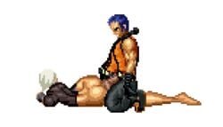 1boy 1girls alternate_ass_size angel_(kof) animated ass big_ass blue_hair clapping_cheeks female gif k9999 king_of_fighters large_ass male pixel pixel_art prone_bone sex snk straight teramussa white_hair