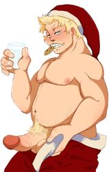 1boy artist_request blonde_hair christmas christmas_outfit chubby chubby_male cookie eating fatgum food_play gold_eyes looking_at_viewer male male_only milk my_hero_academia penis santa_costume santa_hat solo_male taishiro_toyomitsu toyomitsu_taishirou