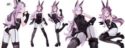 1girls animal_ears boots carrot clothed clothing collage collar female fkey heel_boots heels high_heels leather leather_boots leather_gloves leather_jacket long_hair looking_at_viewer looking_back looking_down original original_character pink_eyes pink_hair playful rabbit rabbit_ears seducing seductive seductive_eyes seductive_look seductive_smile small_ass small_breasts stockings