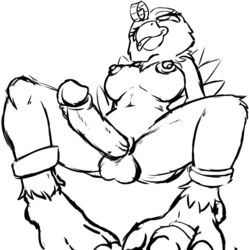 anthro balls beak biyomon black_and_white breasts claws digimon digimon_(species) digit_ring feathers genitals gynomorph intersex jewelry monochrome navel nipple_piercing nipples penis piercing ring silent_e sitting tail_feathers toe_claws toe_ring tongue tongue_out tongue_piercing