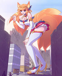 ahri angelgts female female_only fox_ears fox_tail giantess growth huge_breasts kitsune league_of_legends multiple_tails star_guardian_ahri star_guardian_series thick_thighs wide_hips