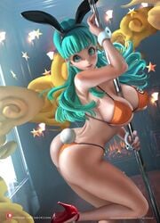 1girls animated big_breasts bikini bulma_(bunny) bulma_briefs bunny_costume bunny_ears bunny_girl bunny_tail dragon_ball dragon_ball_(classic) dragon_ball_xenoverse female female_only high_heels mp4 realistic red_heels sakimichan shorter_than_30_seconds shounen_jump solo sound stripper stripper_pole teal_hair teenager video