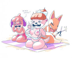 animal_crossing bikini breasts breasts_out cavitees crazy_redd digby_(animal_crossing) embarrassed furry lottie_(animal_crossing) nintendo public_humiliation public_nudity tagme