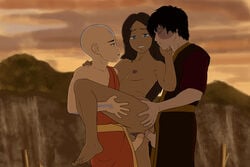 1girls 2boys aang accurate_art_style air_nomad airbender_tattoo anal anal_penetration anal_sex anaxus avatar_legends avatar_the_last_airbender bald barefoot black_hair blue_eyes breasts brown_hair calf_muscles clothed clothed_male clothed_male_nude_female clothed_sex clothing completely_nude dark-skinned_female dark_skin double_penetration female fire_nation hands_on_legs katara long_hair looking_at_another looking_at_viewer male male/female naked netorare nickelodeon nipples nude nude_female outside penetration penis sandwiched scar seductive seductive_eyes seductive_look seductive_smile sex side_view sideboob small_breasts standing_on_one_leg standing_sex swingers the_avatar threesome vaginal vaginal_penetration vaginal_sex water_tribe zuko