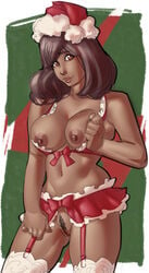 1girls avengers big_breasts breasts brown_eyes brown_hair brown_skin christmas christmas_lingerie christmas_outfit dark-skinned_female dark_hair female female_only female_pubic_hair garter_belt hat kamala_khan large_breasts lingerie long_hair marvel marvel_comics ms._marvel muslim muslim_female navel nipples nudity pakistani pakistani_female ph pubic_hair pussy santa_hat smile smiling solo uncensored vagina