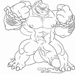 abs anthro balls biceps big_balls big_muscles big_pecs big_penis black_and_white blue_body chain claws crocodile crocodilian cum danandnite donkey_kong_(series) erection fangs grin kludge kremling looking_at_viewer male male_only messy monochrome muscular muscular_male nintendo nipples nude penis precum reptile scalie sketch solo standing video_games wristband