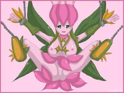 4_wings breasts color digimon exposed_breasts fairy fairy_wings female female_only front_view leaf leaf_wings leaves lillymon pink_skin plant plant_girl skin solo vine_hair vines vulva wings