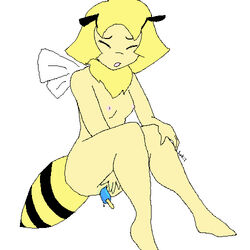 1girls bee breasts female female_only humanoid insects nipples popsicle popsicle_in_pussy popsicle_insertion simple_background solo solo_female white_background