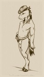 anthro artist_name balls ballsack cowboy_hat equine flaccid_penis hanna-barbera hooves horse_tail male male_only monochrome penis quick_draw_mcgraw scrotum sheath solo testicles the_quick_draw_mcgraw_show twisteddragonart