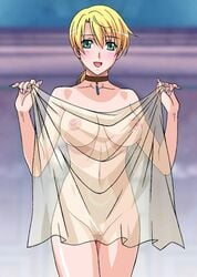 blonde_hair blue_eyes breasts casual demento erect_nipples female fiona_belli haunting_ground human neckwear nude pale_skin pointy_chin rudoni see-through solo uncensored