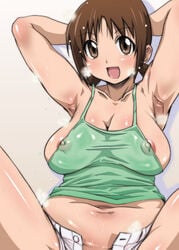 artist_request blush breasts hinako hinako_(issho_ni_training) issho_ni_training large_breasts plump pointy_chin smile sweat