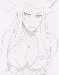 1girls bleach breasts cleavage crossed_arms female female_only hand_drawn harka highres monochrome personification sketch solo traditional_media zabimaru zabimaru_(monkey) zanpakutou_spirit