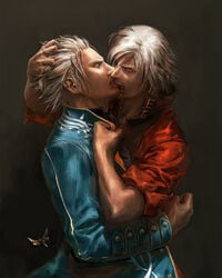 2boys aggressive biting blood dante devil_may_cry gay incest kissing male_only tagme twins vergil yaoi