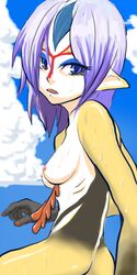 1girls artist_request blue_submarine_no._6 breasts female grey_hair humanoid long_hair marine mutio nipples pointy_chin solo tagme yellow_skin