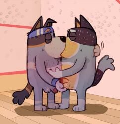 accessory anthro australian_cattle_dog balls bandit_heeler bluey_(series) bowserboy101 brother_(lore) brothers_(lore) canid canine canis cattledog closed_eyes domestic_dog duo fondling genitals headband herding_dog hi_res humanoid_genitalia humanoid_penis incest_(lore) kissing male male/male mammal nude pastoral_dog penis sibling_(lore) stripe_heeler