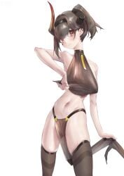arknights broken_horn female horns ltstarlite red_eyes see-through see-through_clothing vulcan_(arknights)