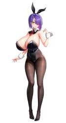 1girls akagi_rio bare_shoulders big_breasts bob_cut breasts bunny_ears bunny_girl bunnysuit cleavage curvy curvy_female derauea detached_collar detached_sleeves female female_only full_body game_cg giltia_le_dorud hair_ribbon huge_breasts large_breasts lingerie looking_at_viewer milk_factory motto!_haramase!_honoo_no_oppai_isekai_oppai_bunny_gakuen! nipple_bulge official_art one_eye_covered png purple_hair shiny_breasts shiny_skin short_hair solo standing teenager thighs transparent_background yellow_eyes younger_female
