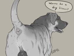 anus ass balls canid canine canis dialogue domestic_dog english_text feral genitals hi_res looking_at_viewer male mammal perineum presenting presenting_anus presenting_hindquarters quadruped raised_tail rear_view sketchy_shelby solo tail text