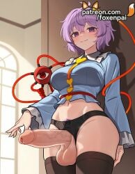 1girls 2025 ai_generated alternate_breast_size artist_name balls black_hairband black_legwear black_panties blouse blue_blouse blue_shirt blush bow bow_panties breasts bust chest cock crotchless dick eyeball eyebrows_visible_through_hair female foxenpai frilled_sleeves frills futanari hairband heart heart_hair_ornament heart_of_string hi_res high_quality high_resolution highres huge_cock indoors intersex komeiji_satori large_penis long_sleeves navel no_testicles older panties patreon patreon_username penis pink_eyes pink_hair ribbon-trimmed_collar rose_print shirt short_hair stable_diffusion stained_glass string testicles thighhighs third_eye touhou underwear veins veiny_penis watermark wide_sleeves window yellow_shirt