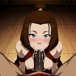 ai_generated avatar_the_last_airbender blowjob blowjob_face blush drooling looking_at_viewer suki vacuum_blowjob vacuum_fellatio