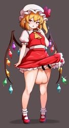 :o ascot blonde_hair breasts crystal crystal_wings cum erection female flandre_scarlet frilled_socks frills futanari hat hat_ribbon highres long_hair looking_down looking_to_the_side mary_janes mob_cap multicolored_wings one_side_up open_mouth penis peso_(cheese_company) pointing pointing_at_self puffy_short_sleeves puffy_sleeves red_eyes red_nails red_skirt red_vest ribbon shoes short_sleeves side_ponytail skirt skirt_set small_breasts socks solo testicles touhou v-shaped_eyebrows vest white_hat white_socks wings yellow_ascot