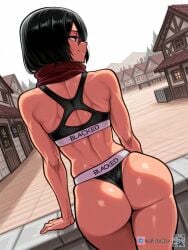 1girls ai_generated ass ass ass_focus attack_on_titan back back_view bare_arms bare_legs bare_shoulders bare_thighs big_ass big_breasts big_butt black_hair blacked blacked_male clothed clothing color female female_focus female_only fit_female geasseros hi_res large_breasts light-skinned_female light_skin mikasa_ackerman muscular_back short_hair solo solo_female thick_thighs