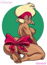 1girls 2020 5_toes anus_peek ass barefoot big_ass big_butt blonde_hair bow breasts brown_nipples brown_skin carol_(ok_k.o.!_let's_be_heroes) carol_kincaid cartoon_network chickpea christmas christmas_outfit christmas_present colored dark-skinned_female dat_ass feet female female_only green_background huge_ass huge_butt looking_at_viewer looking_back looking_back_at_viewer milf naked nipples nude nude_female ok_k.o.!_let's_be_heroes ribbon short_hair simple_background smile thick_thighs thighs thong toes