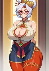 1girls ai_generated big_breasts black_skirt breasts civitai cleavage cleavage_cutout clouds collarbone dress exposed_shoulders female glasses gown hair_bun hair_ornament highres large_breasts light-skinned_female mature_female milf nintendo outside purah purah_(tears_of_the_kingdom) red_eyes red_glasses sheikah short_hair single_bun skin_tight smile solo tears_of_the_kingdom the_legend_of_zelda tight_clothing white_hair