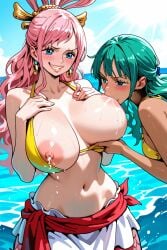 2025 2girls 2women ai_generated areolae bakunyuu blue_eyes breast_size_difference breast_suck breast_sucking breast_worship breastfeeding breasts brown_skin clothing dark_skin enjoying_breast_sucking erotic_situation female female/female female_only female_sucking_breast giant_female giantess green_hair huge_breasts human interracial interracial_yuri lactation large_areolae large_breasts le_style_anon lily_enstomach lipstick mermaid milk milk_squirt milking milking_breasts ocean one_piece orgasm_face pleasure_face red_lipstick sea shirahoshi short_hair small_breasts standing_in_water sucking_breasts_milk sucking_huge_breast sucking_nipples sunlight thick_thighs two_young_womens wavy_hair young_woman yuri