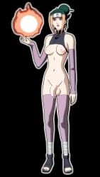 ai_assisted armwear balls bandaged_legs bottomless breasts brown_eyes edited_official_artwork fireball flaccid forehead_protector foreskin futanari green_hair hair_bun hair_pin intersex iwagakure_symbol kunoichi naruto_shippuden nipples orange_highlights pakura penis tagme testicles thighhighs toeless_boots uncircumcised wafuku