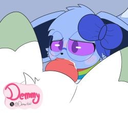 absurd_res animal_genitalia animal_penis anthro between_legs blue_body blue_fur blush bodily_fluids bow_ribbon canine_genitalia canine_penis cum cum_in_mouth cum_inside demmy duo ears_down eevee eeveelution erection eyewear faceless_character faceless_feral faceless_male facial_tuft fan_character fellatio feral feral_focus feral_on_feral feral_penetrated feral_penetrating feral_penetrating_feral fur generation_1_pokemon generation_6_pokemon genital_fluids genitals glasses green_body green_fur half-closed_eyes hi_res knot looking_at_another looking_at_partner lying male male/male male_feral mammal narrowed_eyes nintendo oral oral_penetration out_of_frame penetration penile penis pivoted_ears pokemon pokemon_(species) purple_eyes scarf sex signature simple_background spread_legs spreading sylveon tuft tufted_fur watermark white_body white_fur