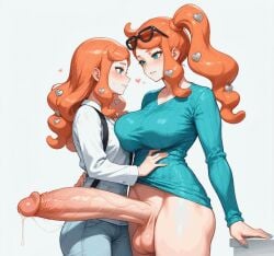 ai ai_generated anime anime_style big_penis blue_eyes busty busty_female curvy curvy_figure cute cute_face detailed detailed_background digital_art erect_nipples erection female futanari glasses glasses_on_head heart-shaped_hair_clips hugging hugging_from_behind intimate intimate_pose large_breasts long_hair love love_live! lustful_gaze lustful_mind nsfw_sonia_va orange_hair pastel_colors penetration penetration_from_behind sexy sexy_pose smooth_skin soft_shading uncircumcised white_background