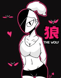 art big_breasts breast breasts_bigger_than_head eyeshadow girl grey horse_tail one_eye only_female shorts siames the_wolf_(siames) white