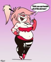 1girls armwear artist_request belly_bulge bloated_belly blush blushing cherri_bomb cherri_bomb_(hazbin_hotel) chubby chubby_female chunky demon demon_girl extra_thicc fat female fluffy_hair freckles freckles_on_face freckles_on_shoulders hazbin_hotel leggings obese one_eye pink_hair ponytail red_bra ripped_clothing ripped_leggings ripped_pants simple_background simple_shading source_request tattoo tattooed_arm tattoos thick_ass thick_thighs