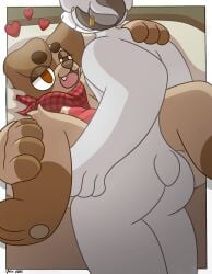 anal anal_sex animal_genitalia animal_penis anthro anthro_on_anthro anthro_penetrated anthro_penetrating anthro_penetrating_anthro bed bodily_fluids bovid canid canine canine_genitalia canine_penis canis caprine cum cum_on_penis domestic_dog duo erection from_front_position furniture genital_fluids genitals heart_symbol hi_res horn kerchief legs_up lying male male/male male_penetrated male_penetrating male_penetrating_male mammal missionary_position on_back penetration penis sex sheep velixx