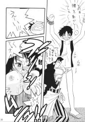 alvida big_breasts black_and_white blowjob blush breasts dominant_female doujinshi female grabbing grabbing_penis huge_breasts large_penis lipstick male mature_female monkey_d_luffy one_piece sucking sucking_penis younger_male