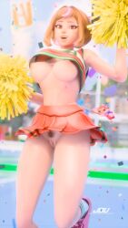 3d breasts_out cheerleader jdv my_hero_academia no_bra no_panties overwatch presenting_breasts presenting_pussy skirt_up uravity_juno