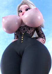 1girls 2025 3d alternate_body_type bimbo bimbo_body breasts breasts_out clothed clothed_female elsa_(frozen) female female_only female_torso frozen_(film) outdoor_nudity outdoors ruidx solo tagme