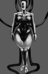 cables glados glados_(humanoid) greyscale large_breasts latex latex_suit no_mouth polygonalfish portal_(series) robot robot_girl solo solo_female