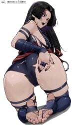 1girls aelion_draws ass feet fingernails hands_on_ass hands_on_own_ass huge_ass jewelry leg_belt leotard marvel marvel_rivals non-web_source parted_bangs presenting presenting_ass psylocke psylocke_(marvel_rivals) purple_leotard sash soles toe_ring toeless_legwear torn_clothes waist_sash x-men