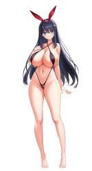 1girls akagi_rio bare_shoulders barefoot big_breasts bikini black_hair blue_eyes breasts bunny_ears bunny_girl curvy curvy_female derauea feet female female_only full_body game_cg hair_ribbon huge_breasts large_breasts long_hair looking_at_viewer milk_factory motto!_haramase!_honoo_no_oppai_isekai_oppai_bunny_gakuen! navel official_art png runa_usami shiny_breasts shiny_skin solo standing swimsuit teenager thighs transparent_background younger_female
