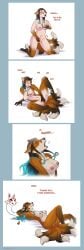 2021 animal_humanoid anthro biped black_hair blue_highlights bodily_fluids breasts canid canid_humanoid canine canine_humanoid colored comic dialogue dipstick_tail english_text female finger_fuck fingering fondling fox fox_ears fox_humanoid fur gender_transformation genital_fluids genitals genitals_shrinking hair herm hi_res highlights_(coloring) humanoid humanoid_to_anthro intersex itf_transformation jewelry kneeling lying mammal mammal_humanoid markings masturbation mid_transformation mtf_transformation multi_tail nipples nude on_back open_mouth orange_body orange_fur penis penis_shrinking pussy sackless self_fondle simple_background sitting sitting_on_ground smile solo species_transformation spread_legs spreading strawberrytfs tail tail_markings text tongue tongue_out transformation vaginal_masturbation vaginal_penetration white_body white_fur