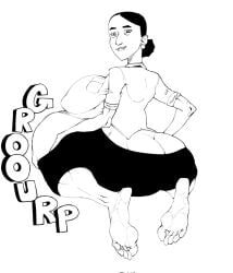 2020s 2025 5_toes accurate_art_style ambiguous_prey artstyle_imitation barefoot belly_groan big_breasts black_hair closed_mouth clothed clothed_female debbie_grayson digital_drawing_(artwork) digital_media_(artwork) female female_focus female_only female_pred foot_fetish garlicjrart human human_only invincible invincible_(tv_series) looking_at_viewer milf monochrome mouth_closed not_furry onomatopoeia safe_vore short_hair simple_background smile solo solo_female solo_focus vore white_background